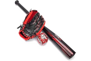 Ortiz34 Homerun T-Ball Set- David Ortiz 3-in-1 Bat, Baseball, Glove Bundle (Made for Youth/Kids), Red