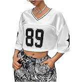 Verdusa Jersey Shirts for Women Y2K Number Graphic Crop Tops Half Sleeve Summer Tees