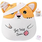 LeYoHa Get Well Soon Dog Plush - Dog Stuffed Animals Corgi Plushie Toys with Injury Bandage, Kids' Pillow Cushion, Gifts for Patient Girls Boys, 9 Inch