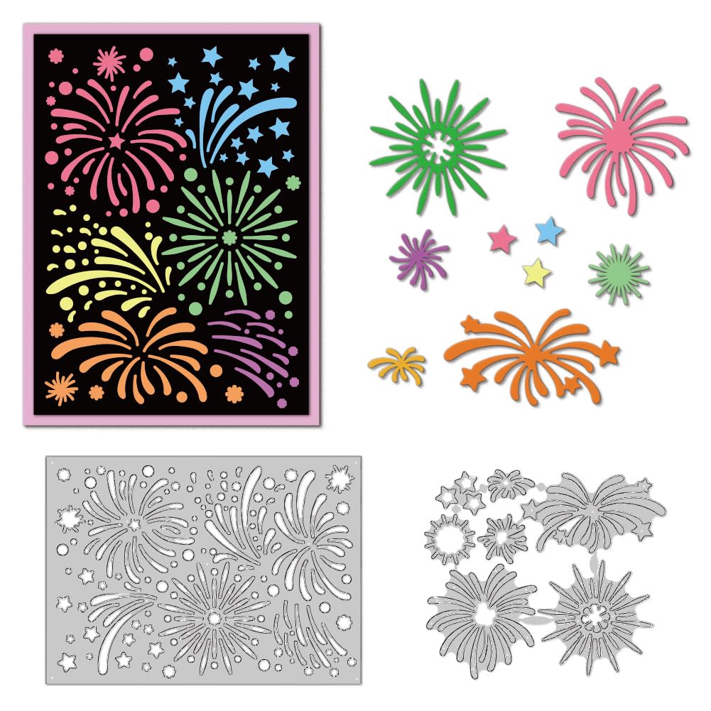 DELORIGIN Fireworks Elements Cutting Dies Card Making Die Stencil Carbon Steel Die Cuts Card Scrapbooking Embossing Template Metal Dies for Cards Paper Craft Making Album Invitation Gift Decor