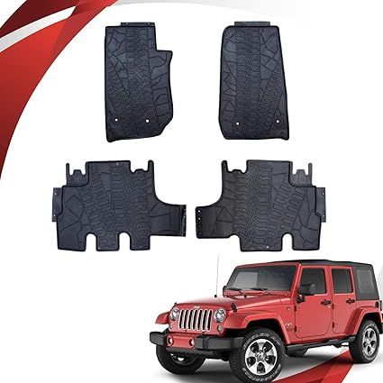 Floor Mats Liners Compatible For 2014 2018 Jeep Wrangler Jk 4 Door Unlimited Slush Unique Tpe All Weather Protection Includes 1st 2nd Front Row