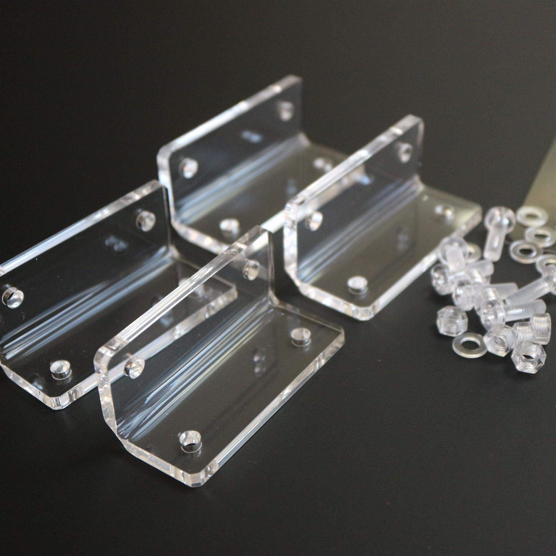 4 x V2, 5mm Thickness, Angle L Brackets, Polished Clear Transparent Acrylic + 20x M5 Bolts, Clear Right Angle Bracket, Corner