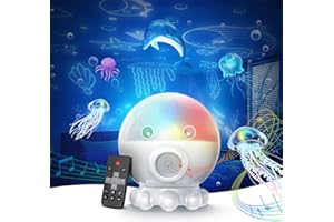 HODANS Ocean Night Light Projector for Kids, Octopus Decor Toys for 3-8 Year Old Boys, 3 in 1 Star&Moon Projection for 2-10 Year Old Girls, 9 Lullaby Songs, Toddler Toys, Adjustable 360-Degree Rotation