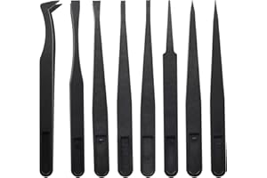 Bonsicoky 8Pcs Precision Plastic Tweezers, 4.5-4.8 Inch Anti-Static Tweezers Set with Curved and Straight Tips for Electronics Assembly, Watch Repair, Crafts Making (114-123mm, Black)