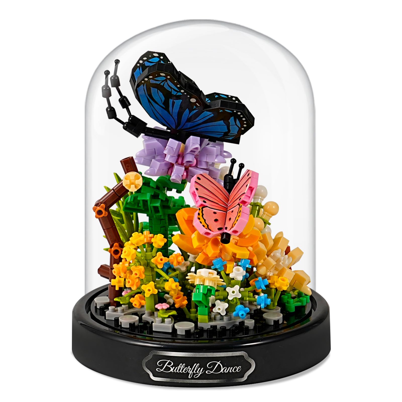 Mini Animals Flower Building Set - 530 Pcs Butterfly Kit Building Blocks with Transparent Cover, Flower Garden Block Den Kit, Home Decoration (Blue Butterfly)