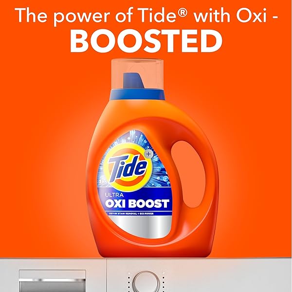TIDE ULTRA OXI BOOST LIQUID LAUNDRY DETERGENT, 84 FL OZ, 59 LOADS, ADVANCED STAIN REMOVER, LAUNDRY DETERGENT LIQUID WITH EXTRA OXI POWER
