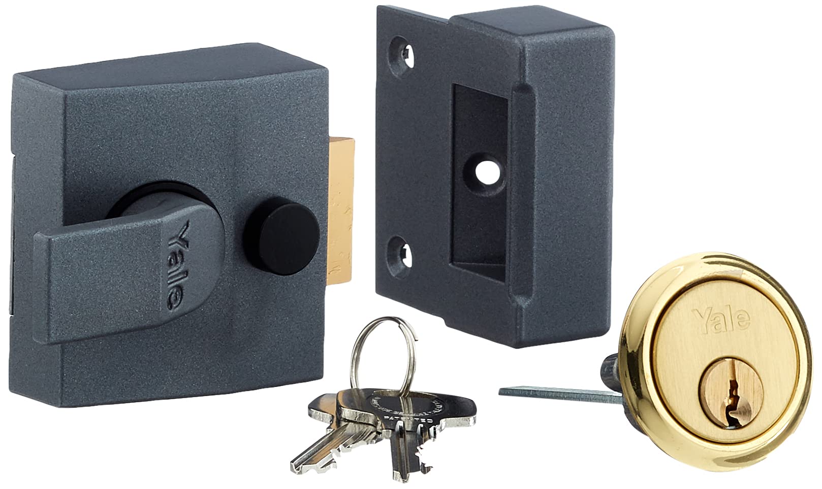 Yale P-85-DMG-PB-40 Deadlocking Nightlatch, Dark Metallic Finish/Brass Cylinder, 40 mm Backset, High Security, with Automatic Deadlock