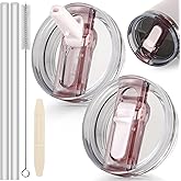 ANTAND 40oz Flip Straw Leak Proof Lid for Stanley Cup Accessories, 2 Pack No Spill Lid Replacement 40 oz Tumbler Detachable Cover Topper for Stanley Protour Lids(Quartz,Quartz)