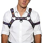Men's PU Leather Harness with Armband Set, Adjustable, Faux Leather, Black/Red/Blue, for Gym and Motorcycle