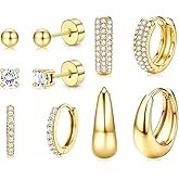 ZELORES 5 Pairs Gold Cartilage Huggie Hoop Earrings Hypoallergenic Stainless Steel Flat Back Stud Earrings for Women Trendy Small Hoops Flatback Earring Sets for Multiple Piercing