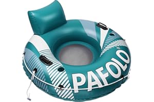 PAFOLO Pool Float Adult, Inflatable River Tube Float, River Tubes for Floating Heavy Duty with Mesh Bottom, Comfortable Backrest & 2 Cup Holders & Durable Grab Handles,450 lbs Weight Capacity