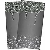 DreamyCor Kitchen Towels Set of 2 Black Diamond Dish Towels and Dishcloths Sets Tea Towel Luxury Bling Water Drop Absorbent Hand Towels for Kitchen Bathroom Drying Cleaning Baking Home Decor