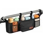 Double Stroller Organizer for Bob Duallie/Jeep Side by Side Double Stroller | Double Stroller Caddy for Baby Jogger City Mini GT2, Double Jogging Stroller Accessories with Cup Holder, Parent Console Bag