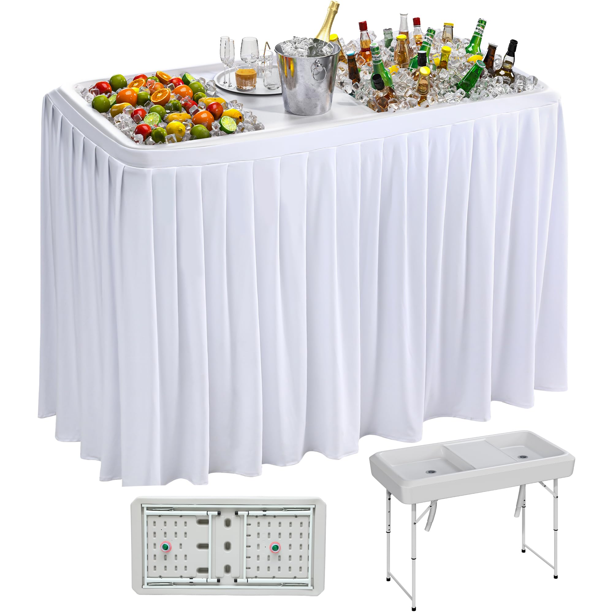 Photo 1 of YITAHOME Ice Table, 4FT Folding Ice Cooler Table with Drain and Detachable Skirt, Portable Ice Tables for Parties BBQ Camping Picnic, White