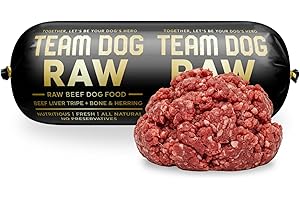 Team Dog Raw Frozen Dog Food | 65% Beef Muscle, Organ Meats, Herring & Green Tripe for Dogs | All Natural Grain Free Dog Food for Optimal Health, Digestion & Coat | 24 x 1lb Rolls