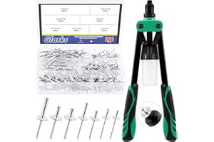 Glarks 261Pcs Rivet Gun with Large Flange Pop Rivets Set 13" Heavy Duty Handle Riveter and 260Pcs 7 Sizes Aluminum Large Flan