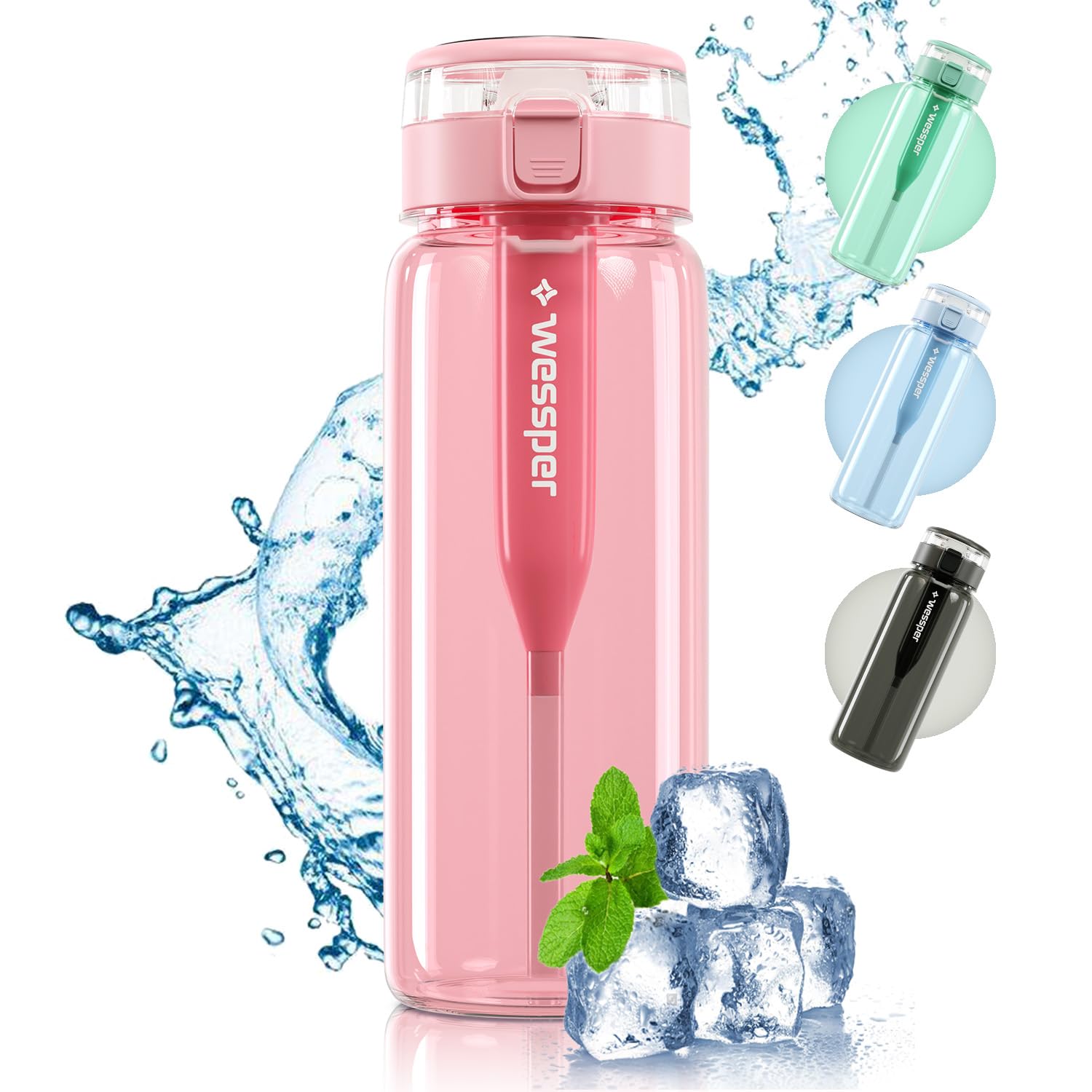 Wessper Tritan Water Bottle BPA-free with Filter 680 ml | Pink Elegant Drinking Bottle | Leakproof Sports Water Bottle for Gym For Adults, Kids, Teenager, Perfect for Sports, Fitness, Outdoor