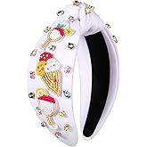 YAHPERN Ice Cream Headbands Summer Headband for Women Colorful Beaded Sweet Donut Headbands Embellished Rhinestone Crystal Knotted headbands Summer Beach Accessories Holiday Party Gifts