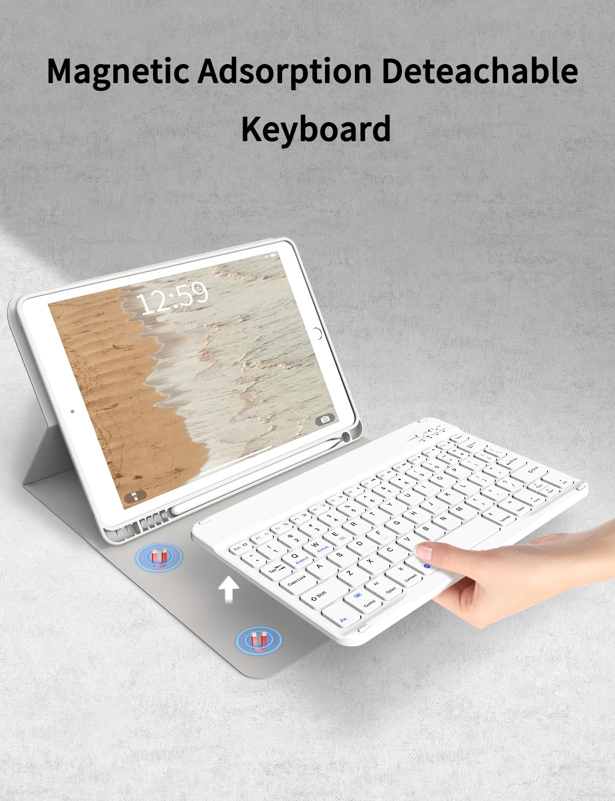 kenke Case with Keyboard for iPad 9th/8th/7th Generation 10.2 inch 2021/2020/2019 Detachable Wireless Bluetooth Keyboard Cover Thin & Light with Left Side Pencil Holder Auto Wake/Sleep（Gray）