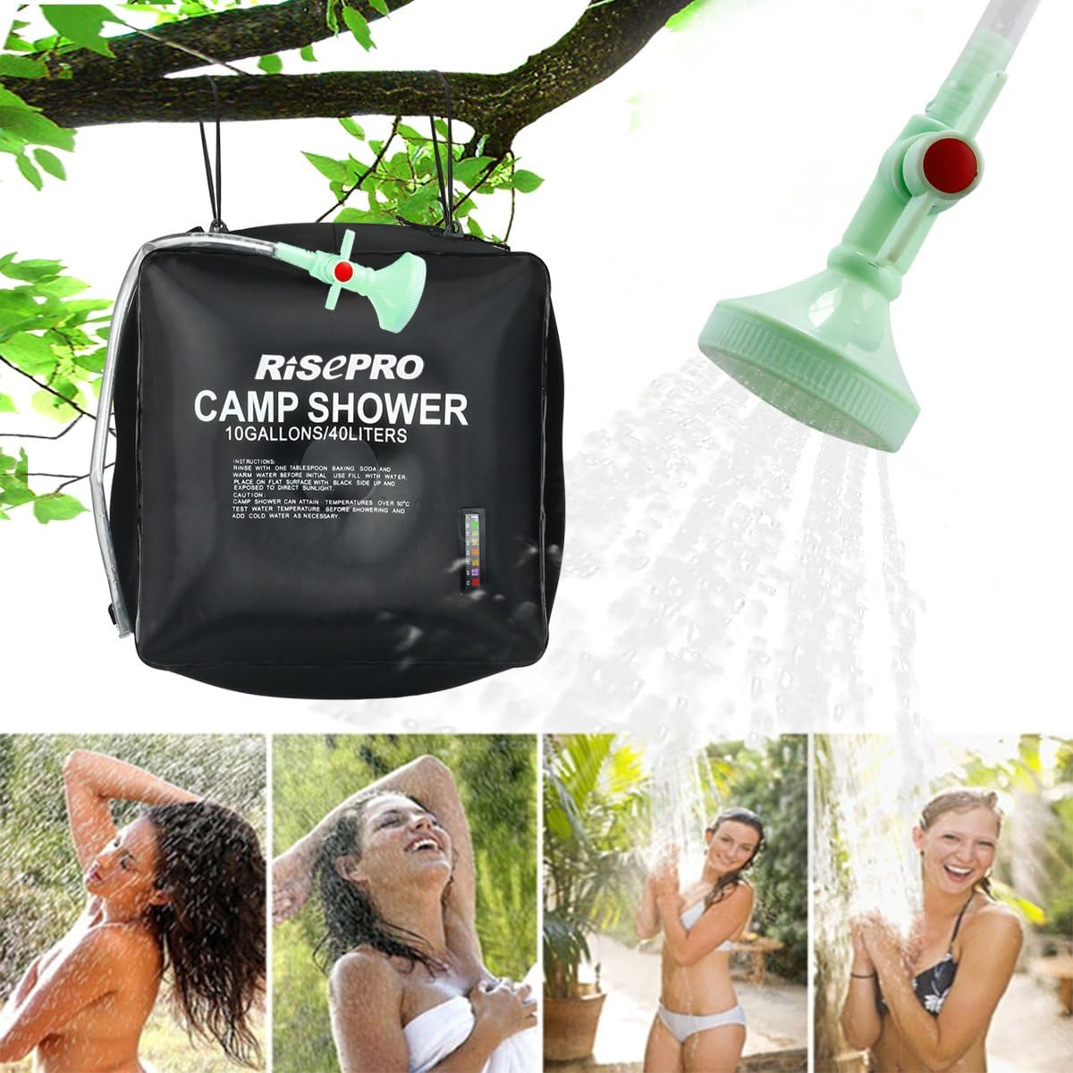 RISEPRO Solar Shower Bag, 10 gallons/40L Solar Heating Camping Shower Bag with Temperature Hot Water 45°C Hiking Climbing XH07 : Sports & Outdoors