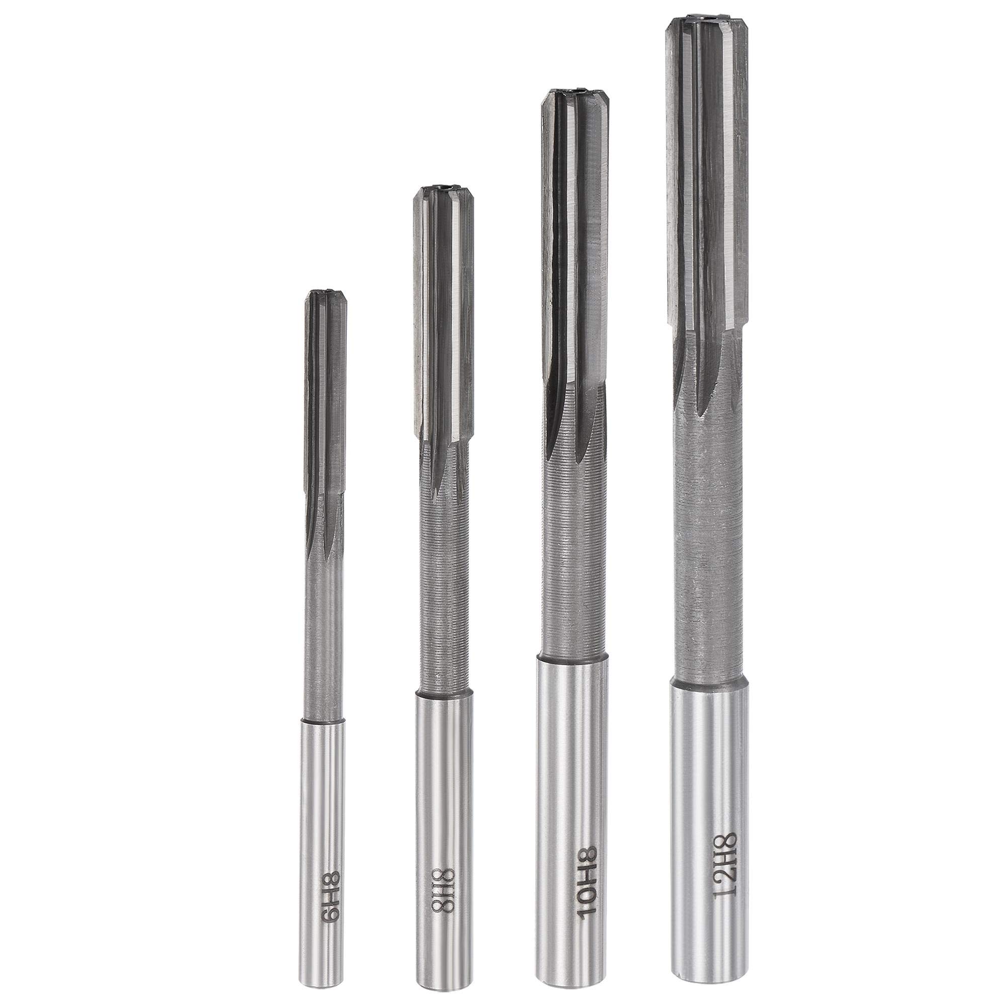 sourcing map Chucking Reamer Set Lathe Machine Reamer Straight Flute Milling Cutter High Speed Steel H8 Tolerance (6mm 8mm 10mm 12mm) 4pcs