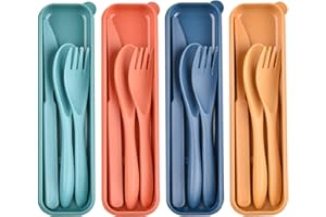 Reusable Wheat Straw Cutlery with Case, Portable Dark Utensils Set for Adults, Tableware Camping Cutlery Set for 4 People, Tr