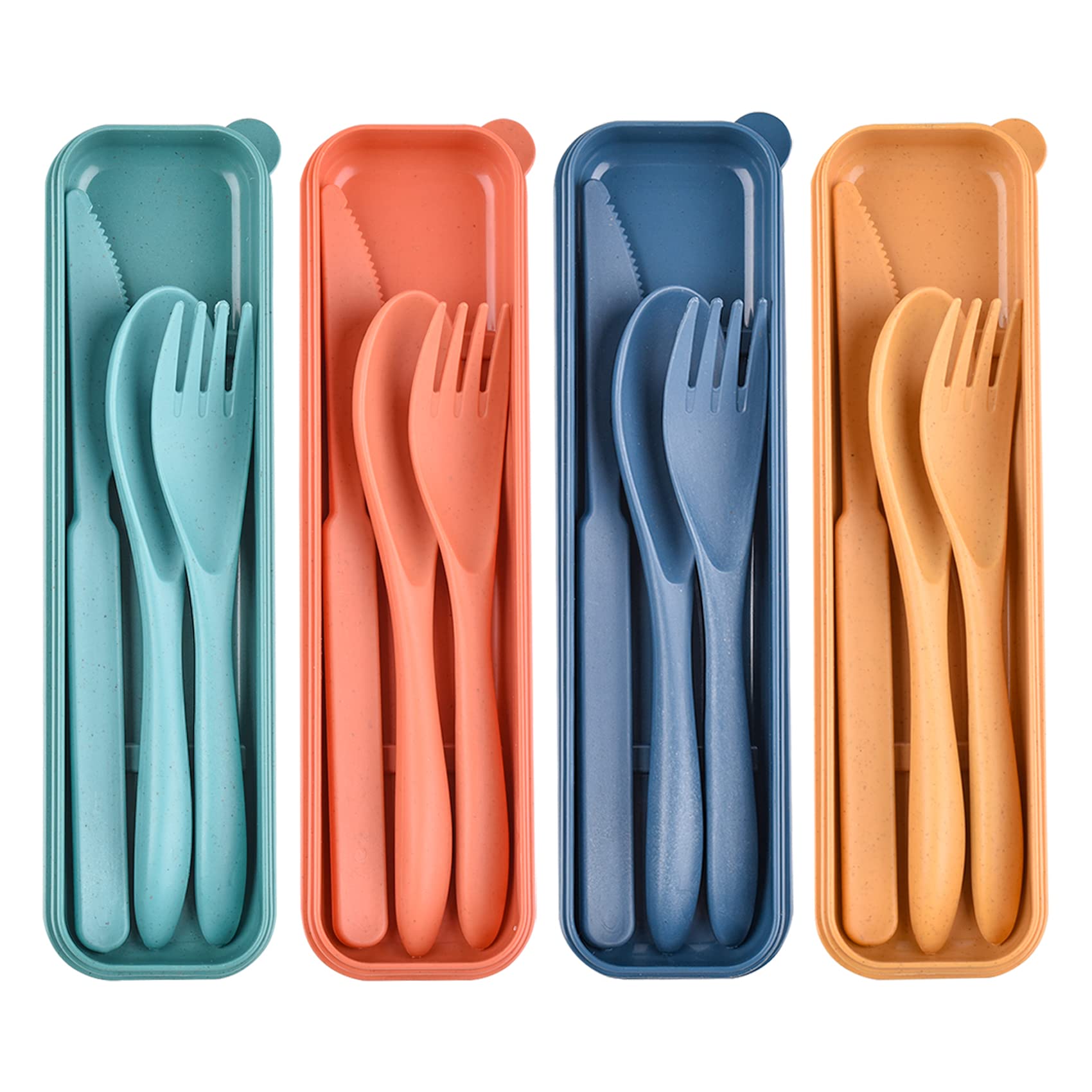 Photo 1 of Reusable Wheat Straw Cutlery with Case, Portable Dark Utensils Set for Adults, Tableware Camping Cutlery Set for 4 People, Travel Utensils Set for Kitchens, Dishwasher Safe