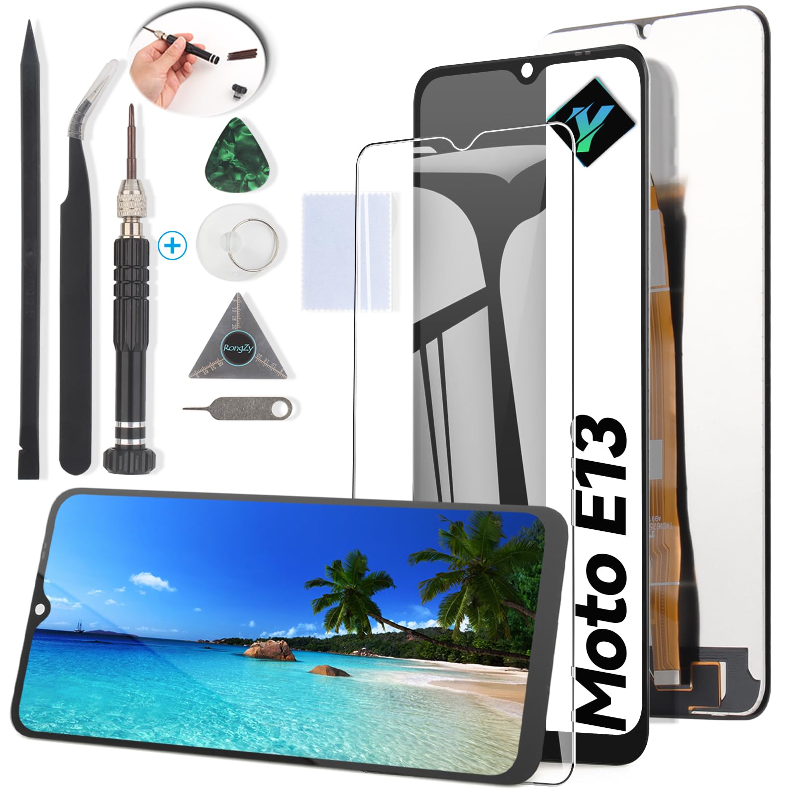 RongZy Screen Replacement for Motorola Moto E13 6.5" LTE 2023 XT2345 LCD Touch Display Digitizer Assembly for Moto E13 Display with Kit(Black)