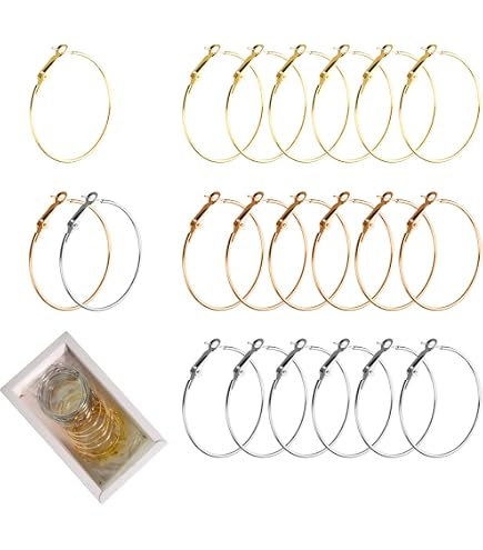 Aazon.co: HINZIC 48Pcs 50 Round Hoop Earrings Finding, Gold Silver...