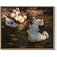 Vintage Animals Wall Art Prints Cute Ducks in the Water Canvas Oil Painting Nature Wilderness Illustrations Fine Art Decor Stretched and Framed for Kids Room Bedroom Farmhouse Decoration, 8"x10"x1Pcs