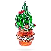 Festively Decorated Cactus in a Pot Glass Christmas Ornament