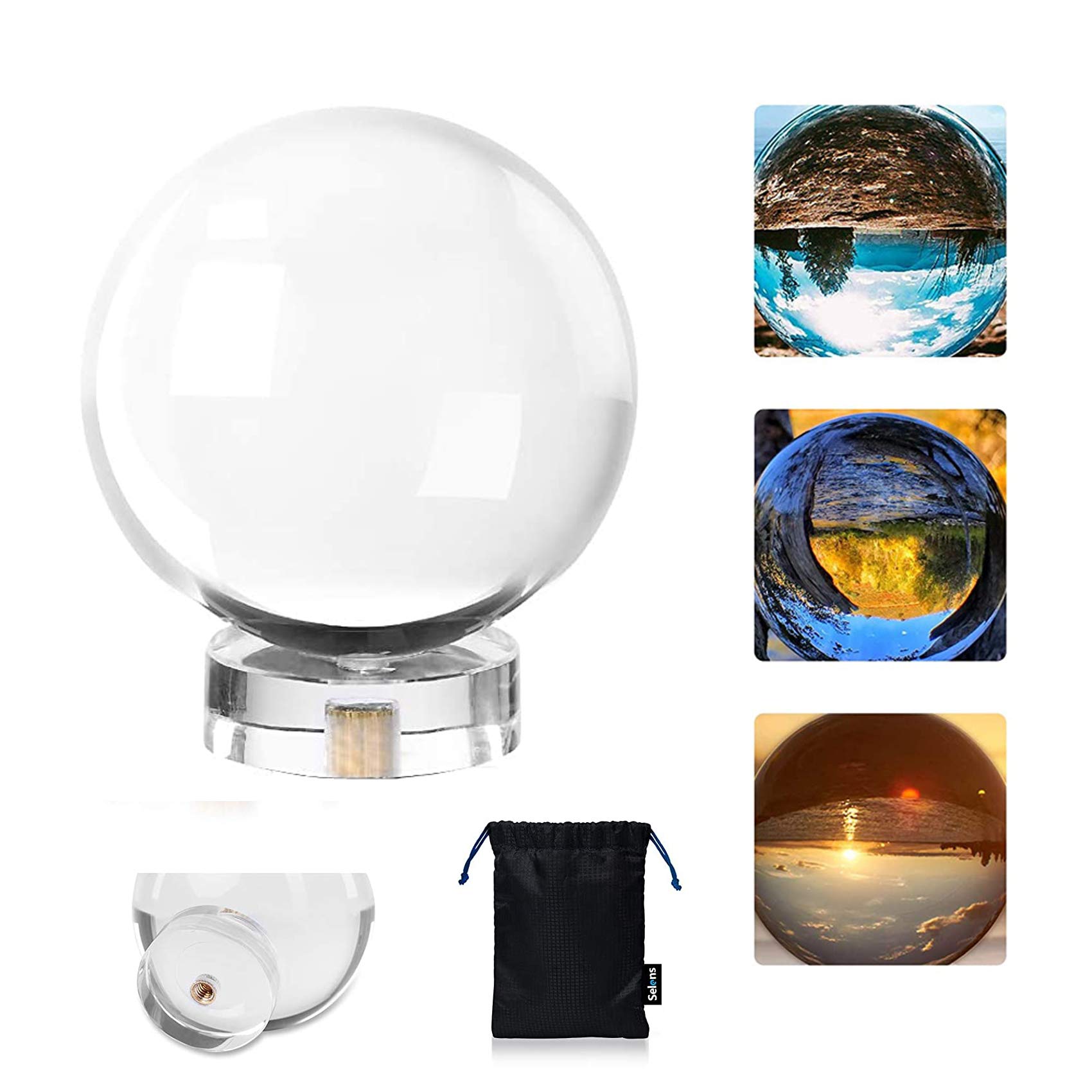 Selens Prism Photography K9 Optical Crystal Glass Ball 90mm with K9 Stand & 1/4" Inch, Pro Clear Lensball Sphere Gifts for Camera Photo Shooting Home Office Landscape Ornaments Art Decoration