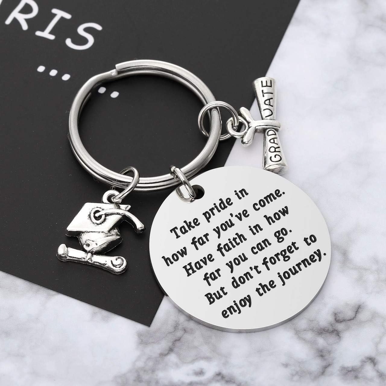 JOVIVI Stainless Steel Graduation Keyring with Engraving Diploma Bachelor Cap Pendant Inspirational Keychain Graduation Gift - Image 4
