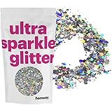 Hemway Ultra Sparkle Glitter - Silver Holographic Mix | 100g Mixed Metallic Flakes for Resin & Epoxy Crafts | Supplies for Tumblers, Festival, Hair, Face, Body, Eye & Nail Art Decoration