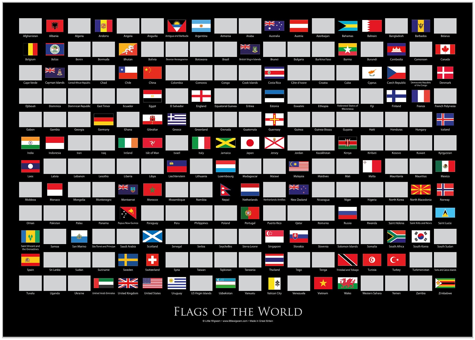 Little Wigwam Flags Of The World Scratch Poster - A2 Black Landscape