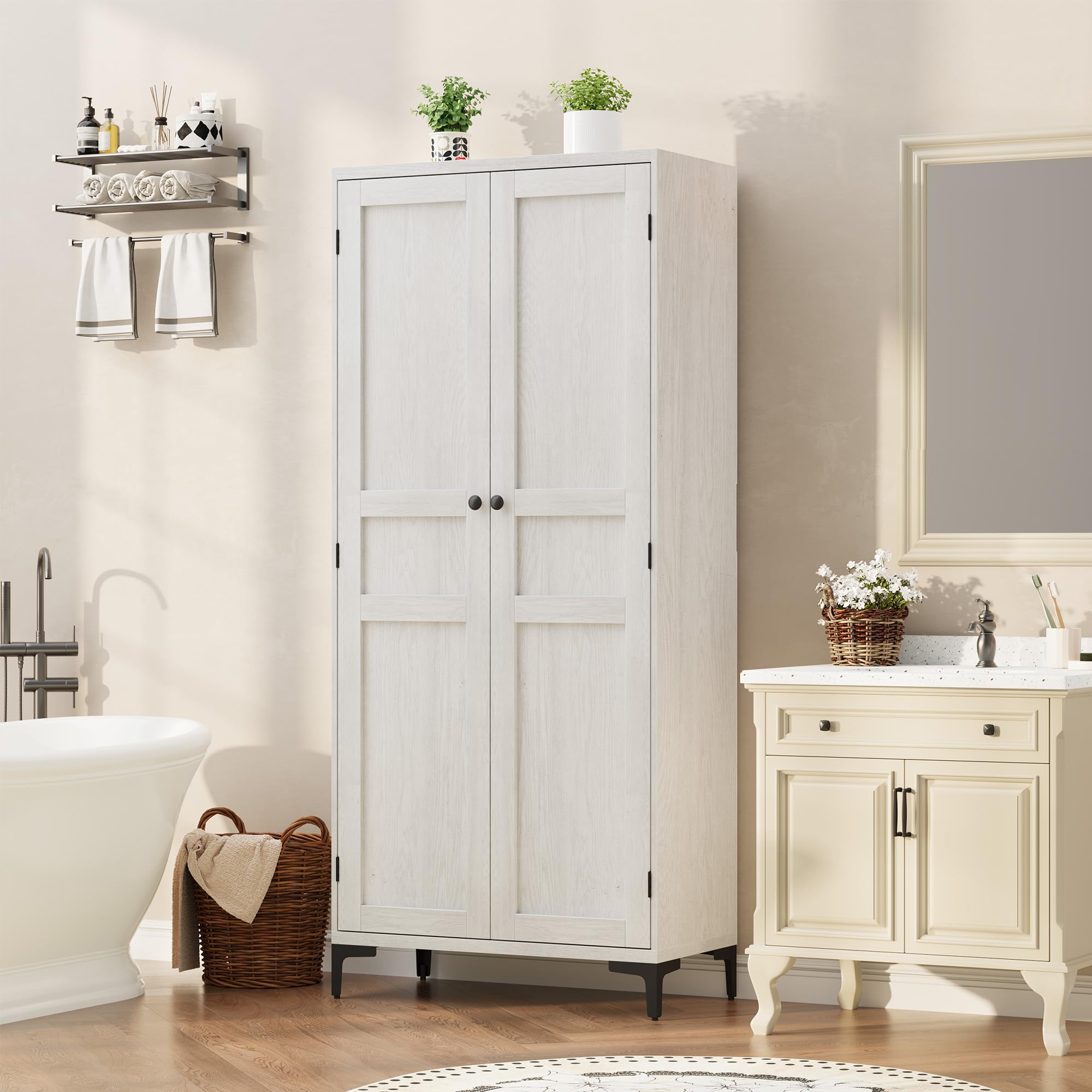 Photo 1 of *USED*
GarveeHome 63 in Tall Storage Cabinet, Kitchen Pantry 5 Tier Bathroom Cabinet with 2 Doors Adjustable Shelves for Kitchen, Dining Room, Bathroom (Antique White, 2 Door with MDF)