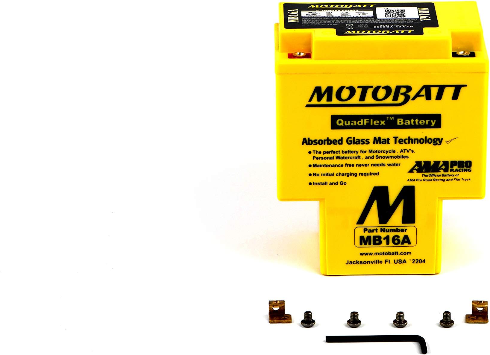 MotoBatt MB16A (12V 19 Amp) 200CCA Factory Activated QuadFlex AGM Battery