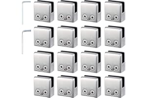 Kamtop 16 PCS Glass Clamps, 9-10mm Glass Clips Mounting Brackets, Square Glass Clamps Glass Holder Adjustable Glass Brackets Flat Back for Railing Balustrade Staircase Handrail