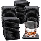 72 Pack Slate Drink Coasters, VIBRATITE 4 Inch Square and Round Black Slate Stone Coaster Bulk Laser Engraving Blank Handmade Decor Coasters for Coffee Bar Kitchen Home (36 Sqaure, 36 Round)