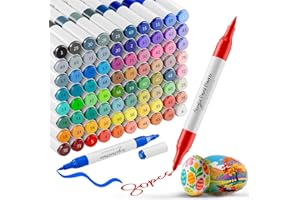 WELLOKB Acrylic Paint Markers, 80 Colors Acrylic Markers, Dual Tip Fabric Paint Pens for Rocks, Wood, Glass Painting, Coloring Books,Paper, DIY Crafts Art Supplies for Adult, Strong Coverage