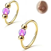 UBGICIG 8mm 10mm Opal Nose Rings Hoops 316 Surgical Steel Nose Piercing Jewelry Pink Purple Blue White Green Red 18K Gold Silver 18G/20G