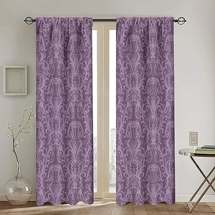 Amazon Co Jp 遮光カーテン 紫ダマスク柄 昼夜目隠し ドレープカーテン 洗える Uvカット 遮光 断熱 保温 省エネ おしゃれ 幅132cm 丈1cm 2枚組 ホーム キッチン