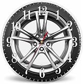 Mxocom Wheel Wall Clock Modern Car Wheel Black Tyre 10 Inch Silent Non Ticking Battery Operated Clock Vintage Round Clock for Living Room Bedroom Bathroom Office Decor
