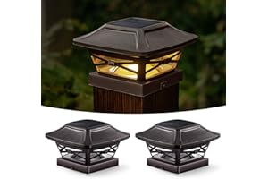 OPOIRA Wood Grain Solar Post Cap Lights, Dual-Core LED Fence Lights with Craftsman Design, 2 Pack Waterproof Outdoor Caps for 4x4 Wooden/Vinyl Post (Brown)