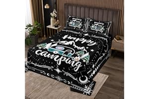 Erosebridal Happy Camping Twin Bedspread Set RV Camper Quilt Set, Psychedelic Galaxy Coverlet Set Rustic Farmhouse Bedding Se