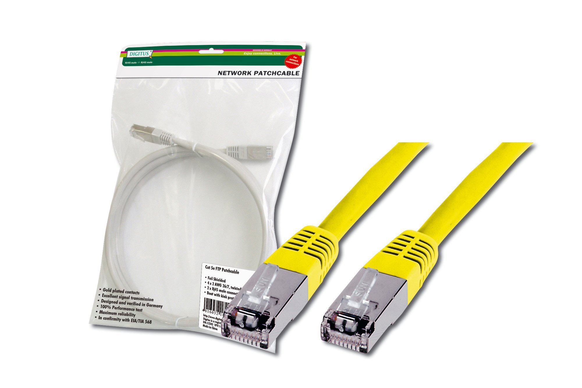 DIGITUS LAN Cable Cat 5e - 3m - RJ45 Network Cable - SF/UTP Shielded - Compatible with Cat-6 & Cat-6A - Yellow — image 1