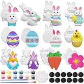 Sinmoe 12 Sets Easter Painting Kit for Kids | Unpainted DIY Paint Your Own Figurines, Easter Basket Stuffers, Egg Bunny Gnomes Carrot Flower Refrigerator Magnets
