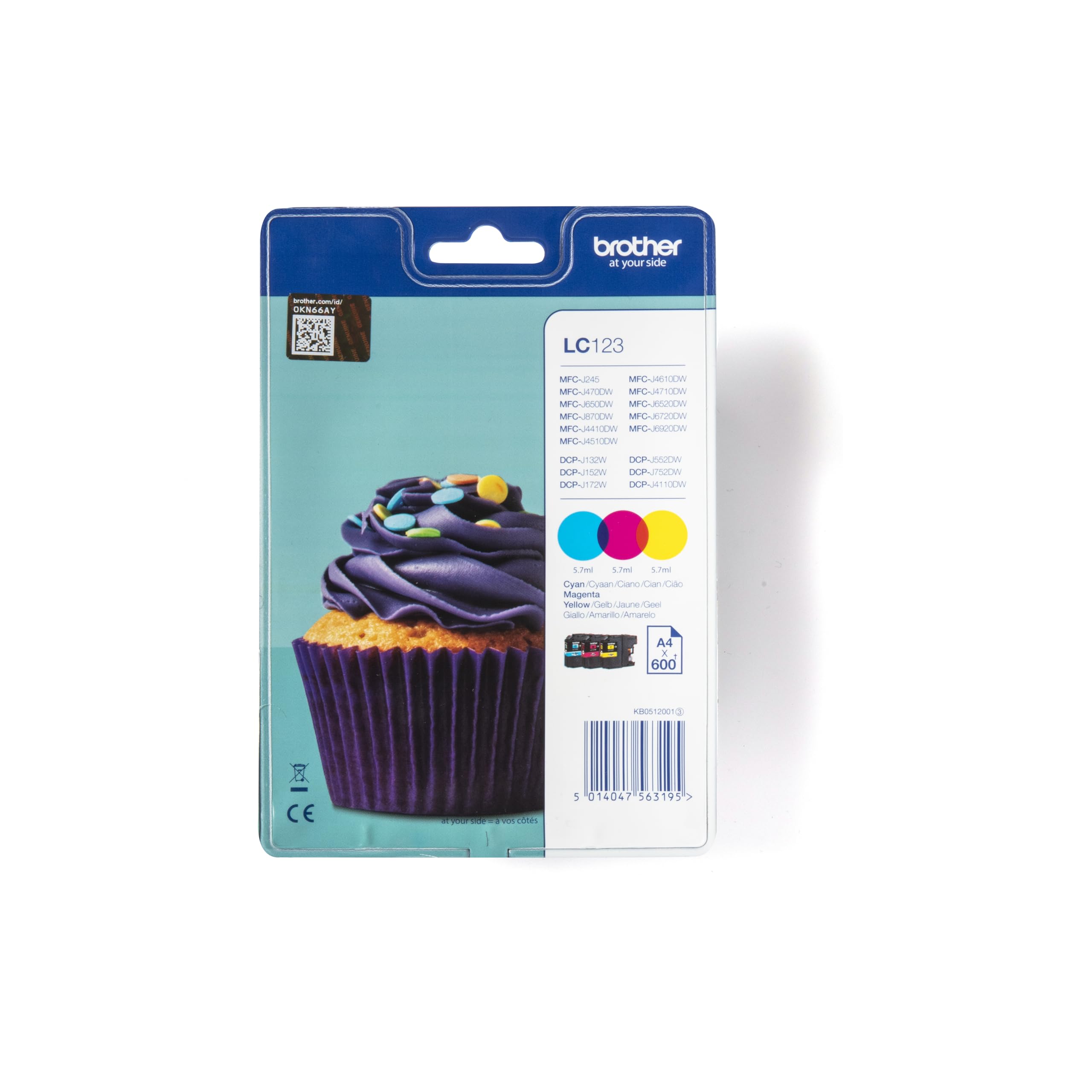 Brother LC-123C/LC-123M/LC-123Y Inkjet Cartridges, Cyan/Magenta/Yellow, Multi-Pack, High Yield, Includes 3 x Inkjet Cartridges, Brother Genuine Supplies — image 1