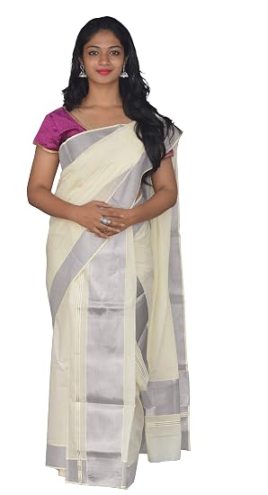Mundum Neriyathum Single (Set Mundu) with 5 Inch Silver Kasavu Kara