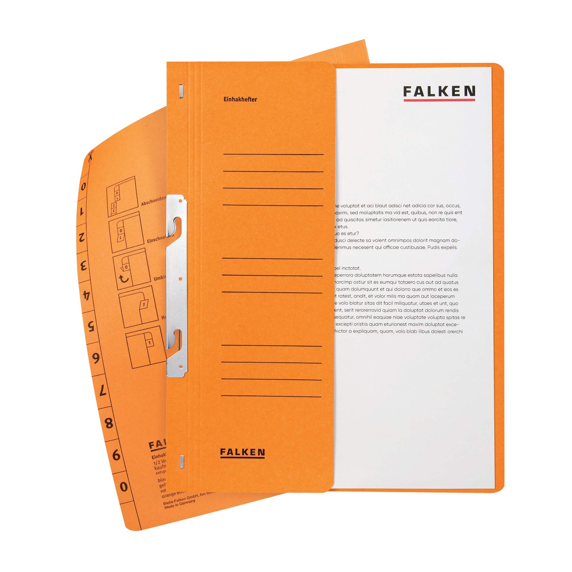 Exacompta - Ref 80000755001F - FALKEN - Hook-In Top-Down Flat Files - A4 (210 x 297mm) in Size, Half Cover for Identification, 250gsm Recycled Manilla - Orange (Pack of 50)